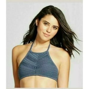 Beautiful Women Bikini Top Blue Crochet Sz Med NWT